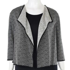 St. John Knits Reversible Heart Print Knit Jacket in Black/White Wool Blend sz L